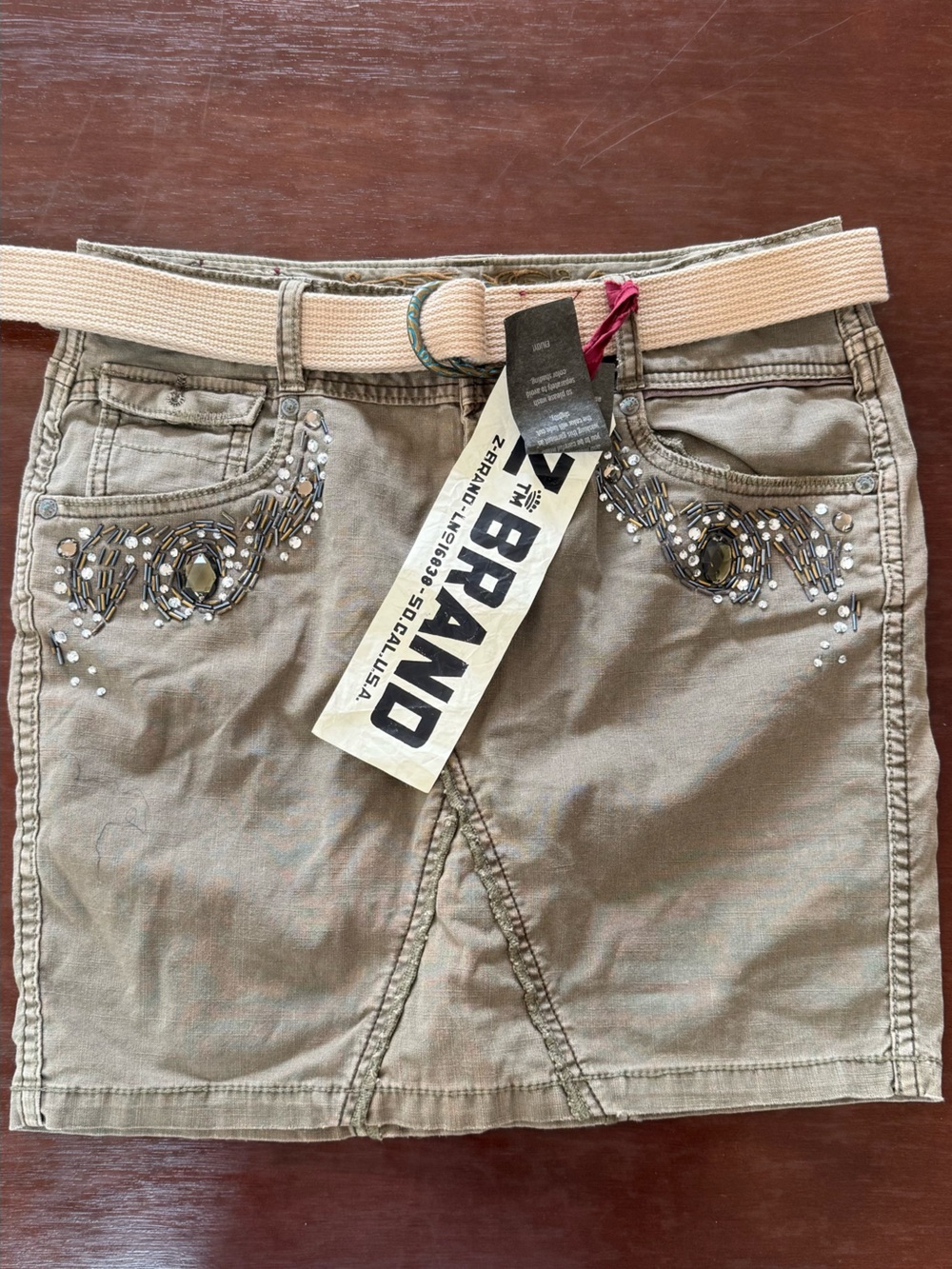 Z brand Olive Embellished Mini Skirt with Belt